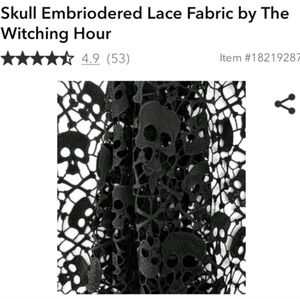 Witching Hour Black Skull Embroidered Lace Fabric 56"x49" NEW